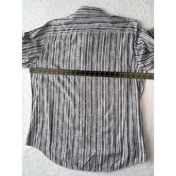 Bugatchi Uomo Shirt Men Size Large Black Paisley Stripe 100% Cotton Button Down - Picture 6 of 7